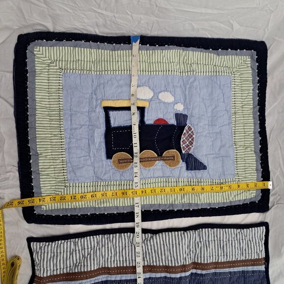 Pottery Barn Kids Train Engine Quilted Patchwork Pillow  Sham Standard (2) - Picture 3 of 10